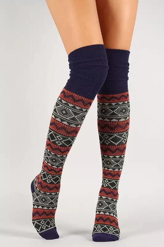 Tribal Stitch Thigh High Socks