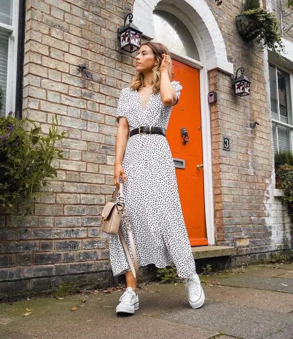 black and white midi dress look