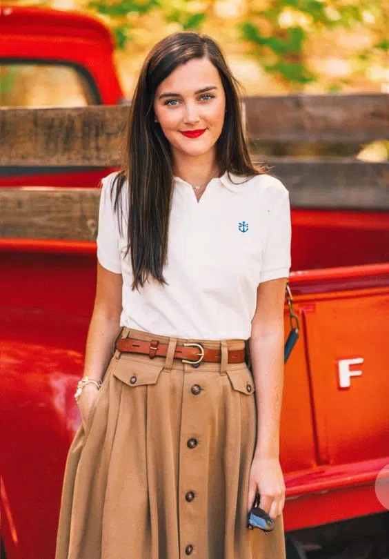 White polo and a cargo skirt