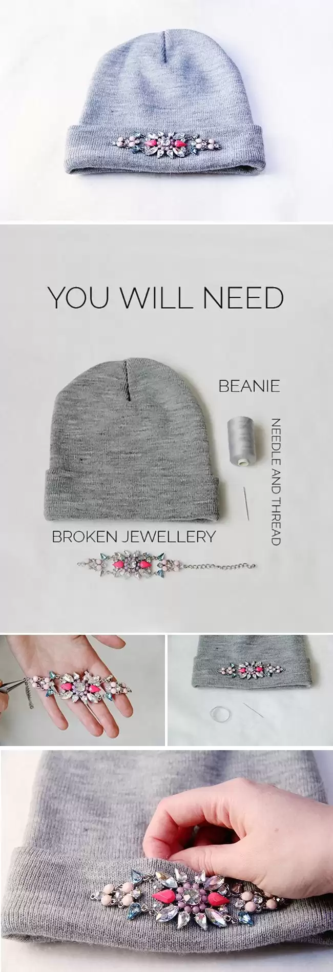 DIY Rhinestones Beanie Tutorial