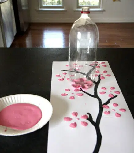 Cherry Blossom Art from a Recycled Soda Bottle