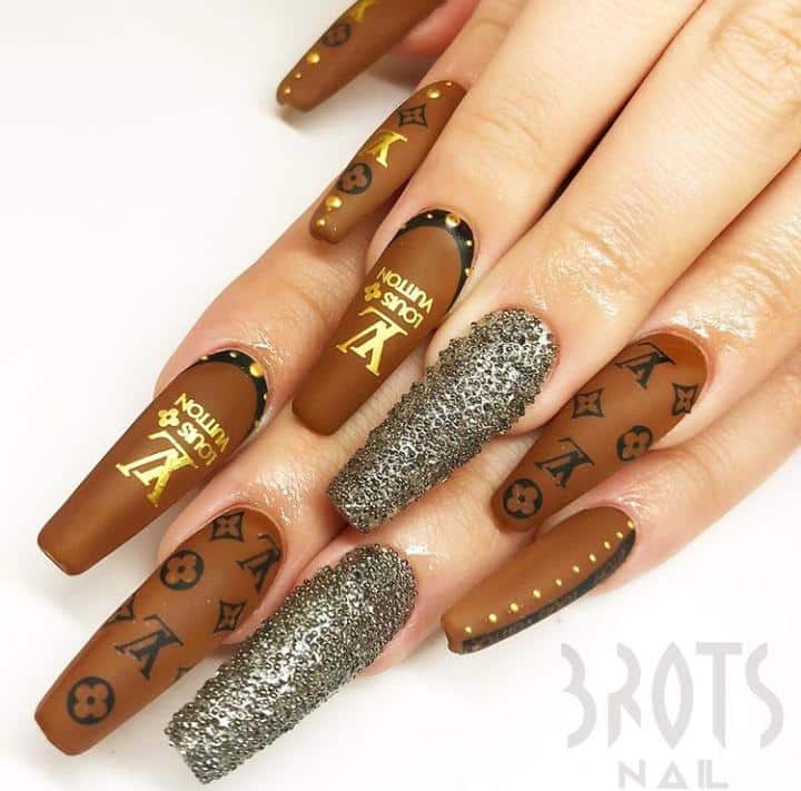 BEGINNER LOUIS VUITTON NAIL DESIGNS I EASY 3D DESIGNER NAILS I SUGAR  EFFECTS I TAPERED SQUARE SHAPE 