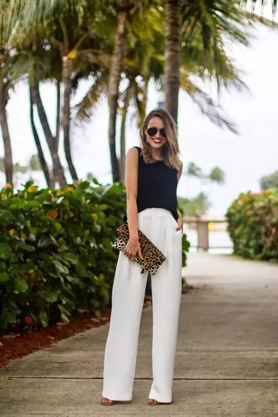 white wide leg pants with black top