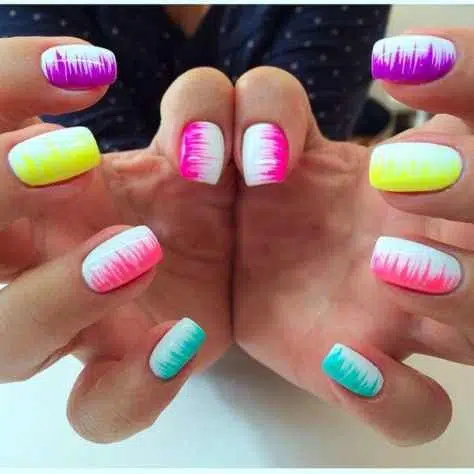 White Nail Art with Neon Color2