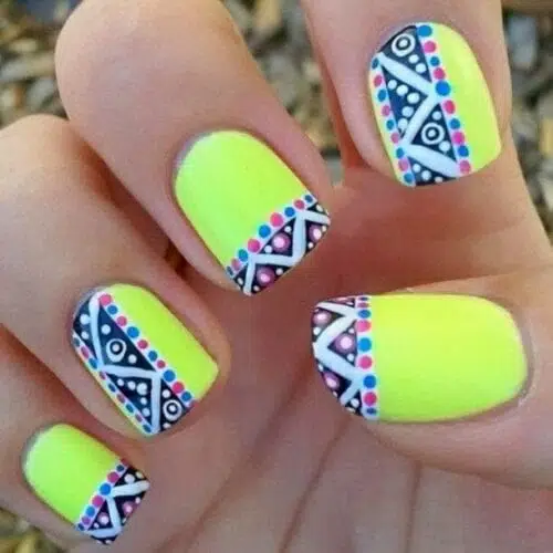 White Nail Art with Neon Color5