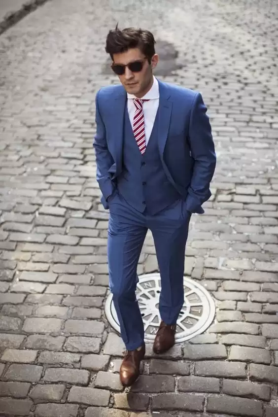 Blue Suits with Brown Shoes Ideas for Men (2)