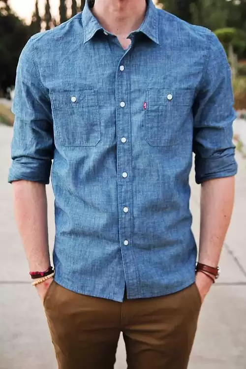 Khaki with Denim Shirt