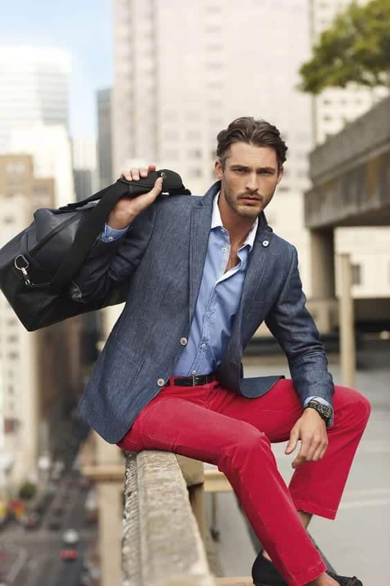 red & navy  Mens outfits, Red pants men, Red chinos