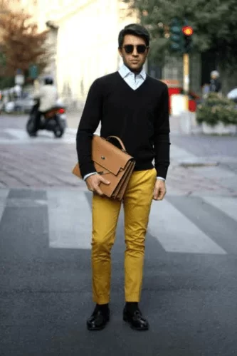 men's yellow pants outfits