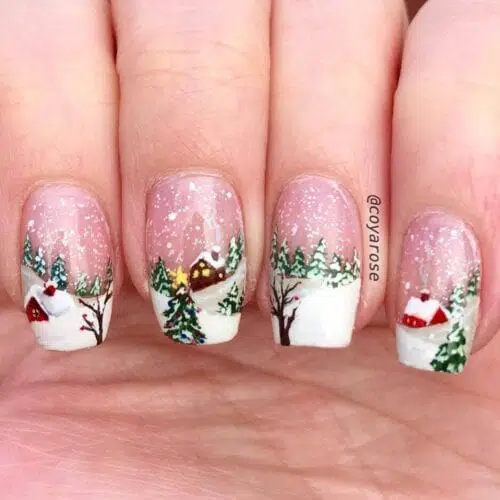 Birds in the Snow Nail Art