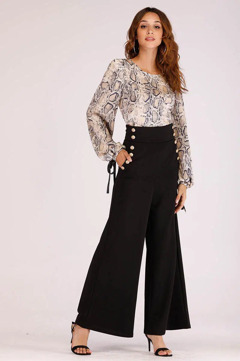 Black High Waisted Pants with Printed Pumps