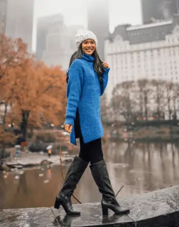 Long Jersey Sweater & Heeled Boots