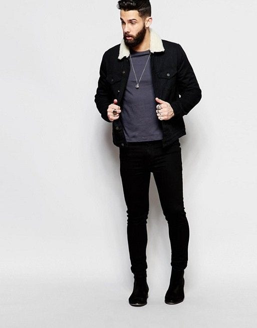 Mens fashion black denim on sale jacket