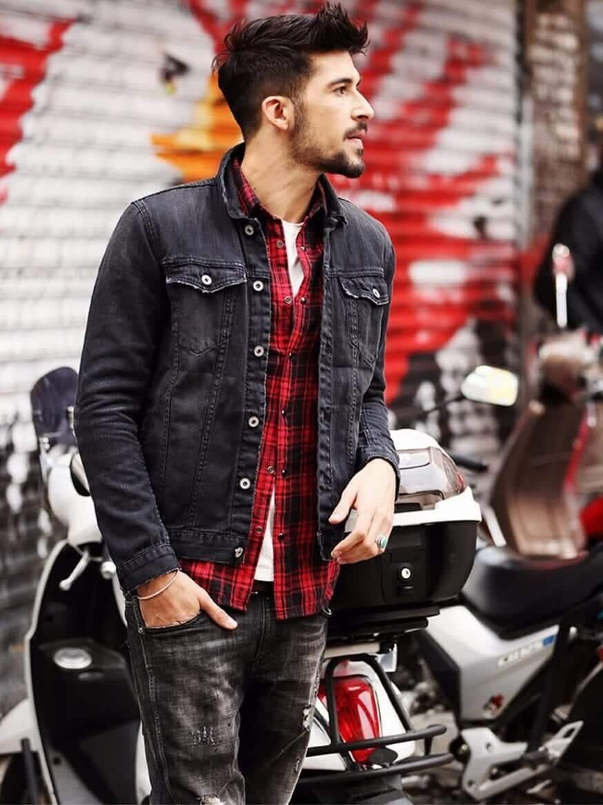 Jean Jacket men Red Denim