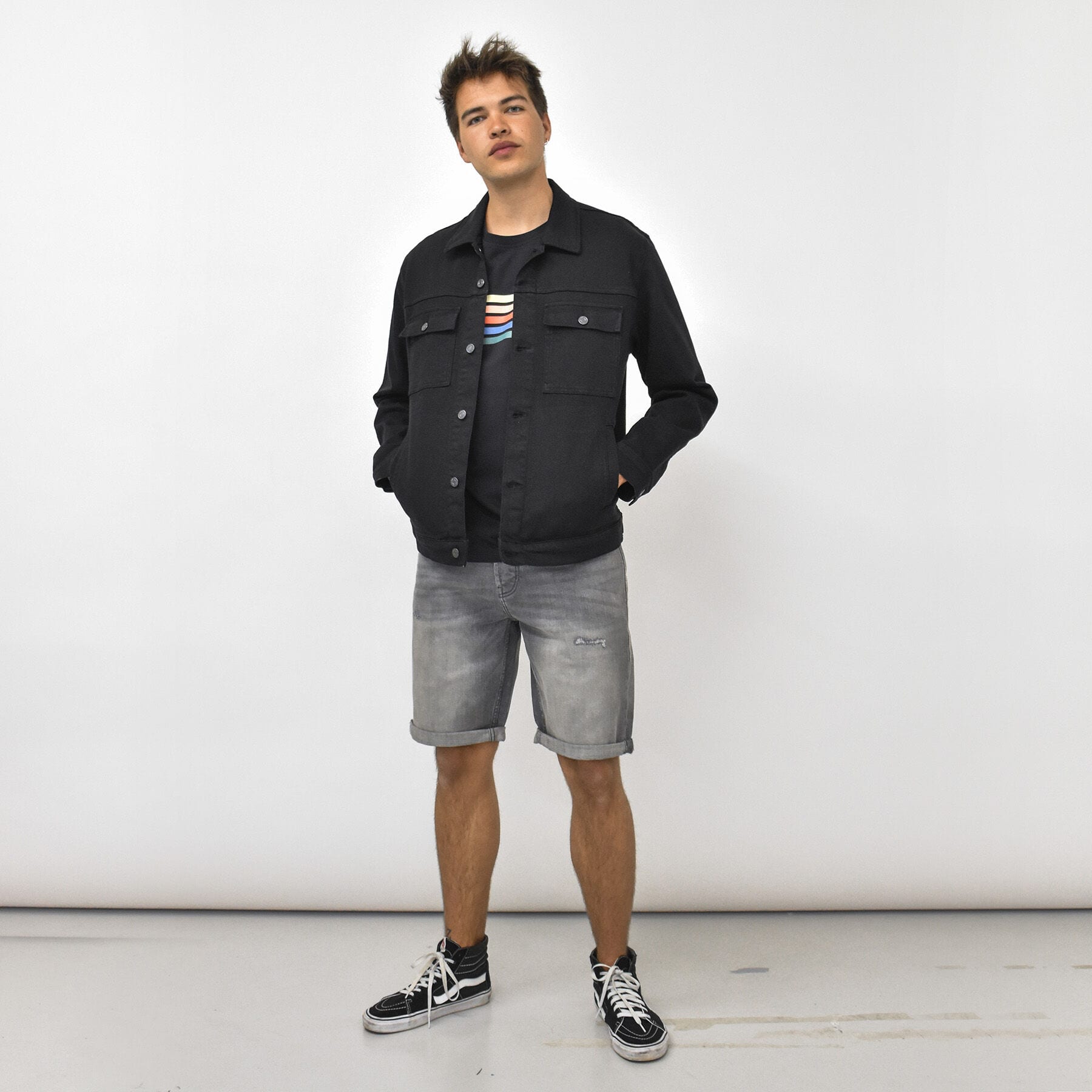 Denim jacket sale with shorts mens