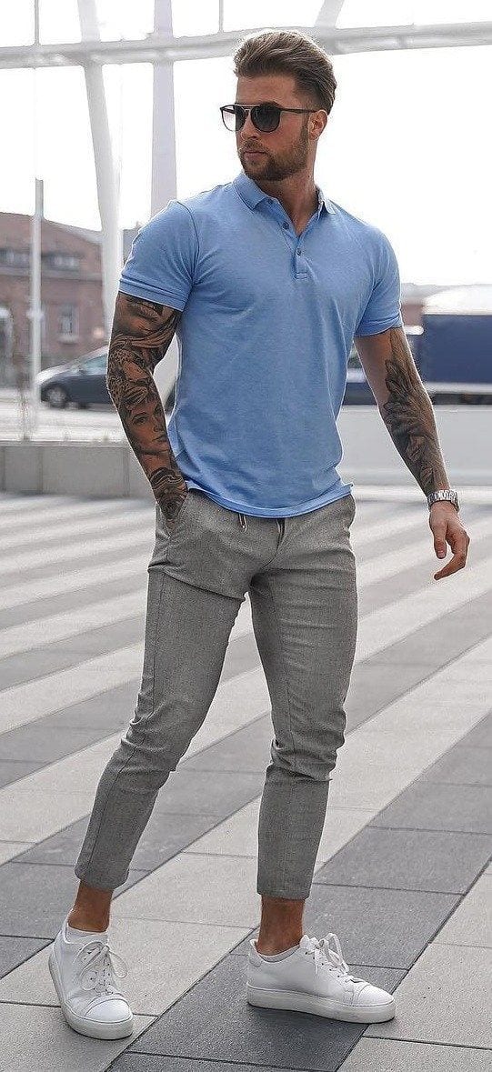 denim shirt grey chinos