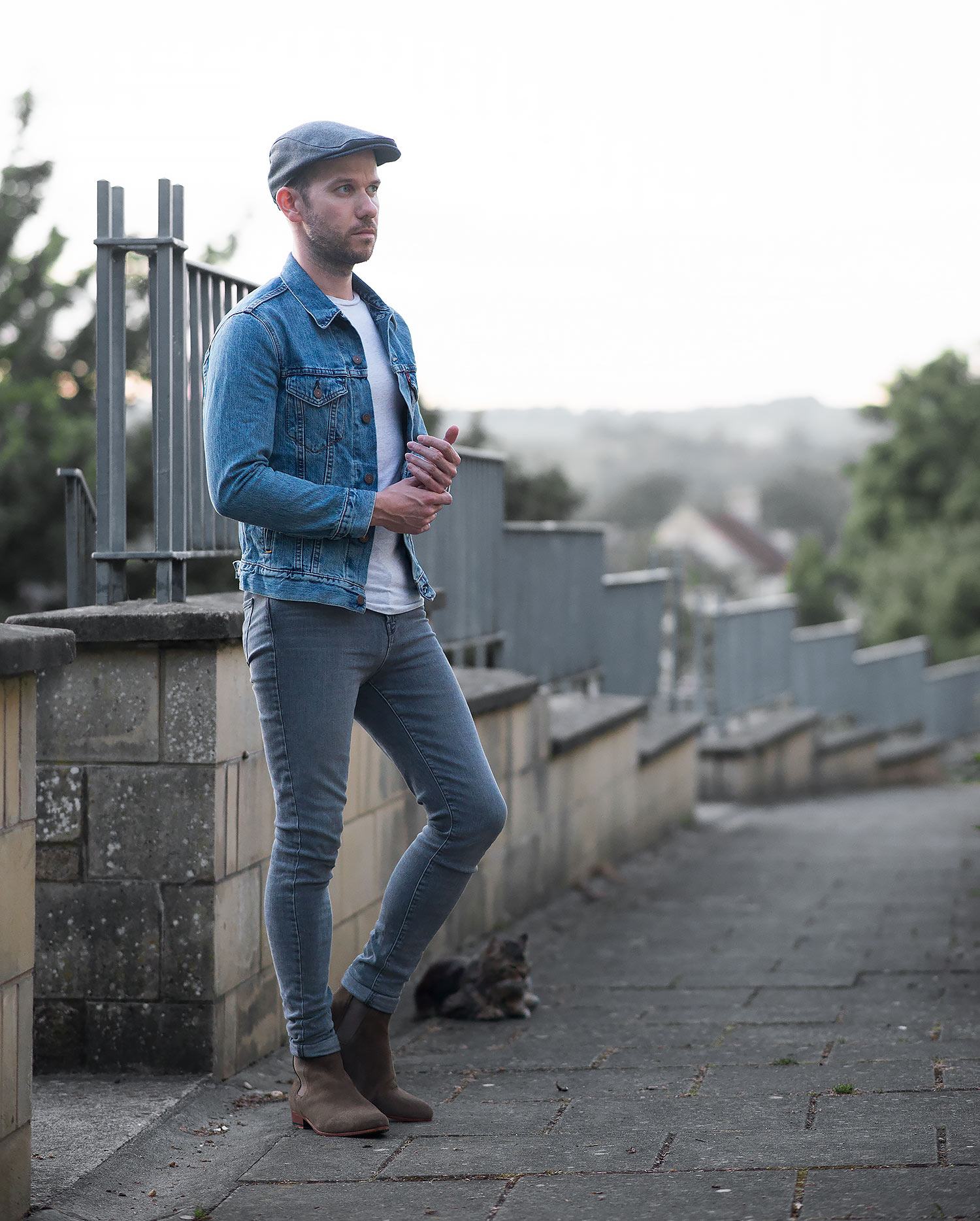 grey jeans and chelsea boots