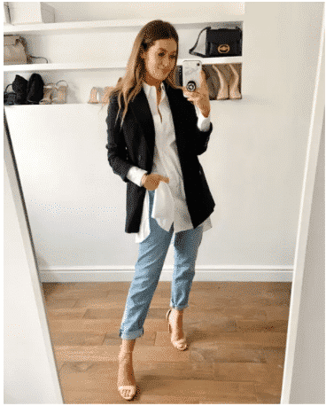 White shirt jeans hot sale and heels