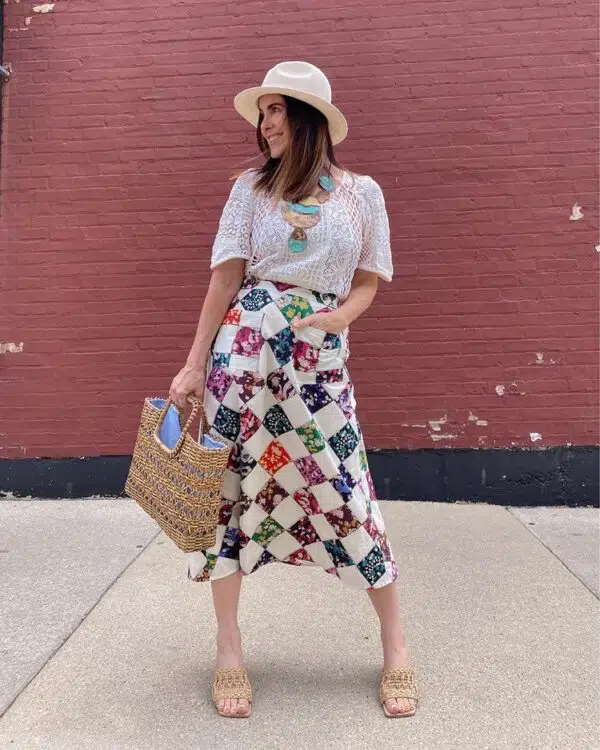 Patchwork Midi Skirt Looks women