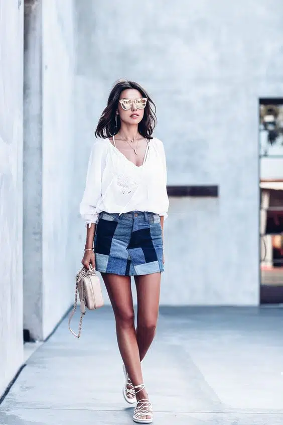 Patchwork Denim Skirt Looks Women