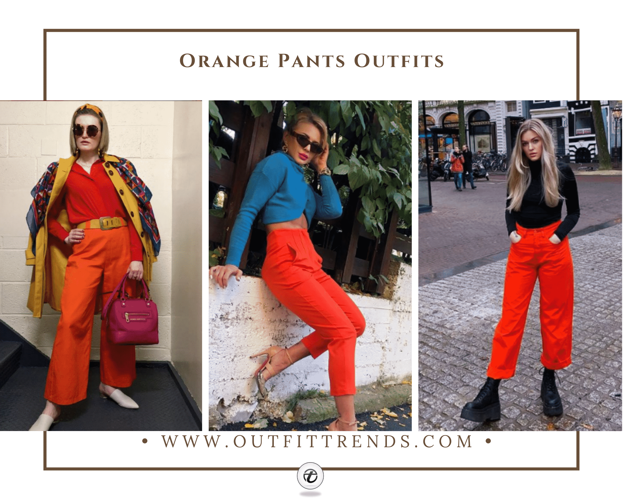 Orange wideleg pants  HOWTOWEAR Fashion