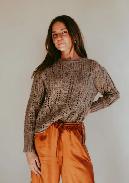 Orange satin pants with sweater