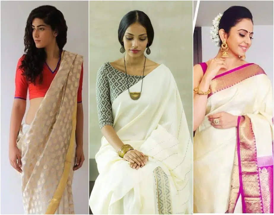 how to wear a white saree