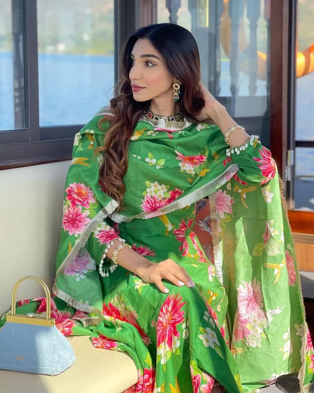 green floral suit