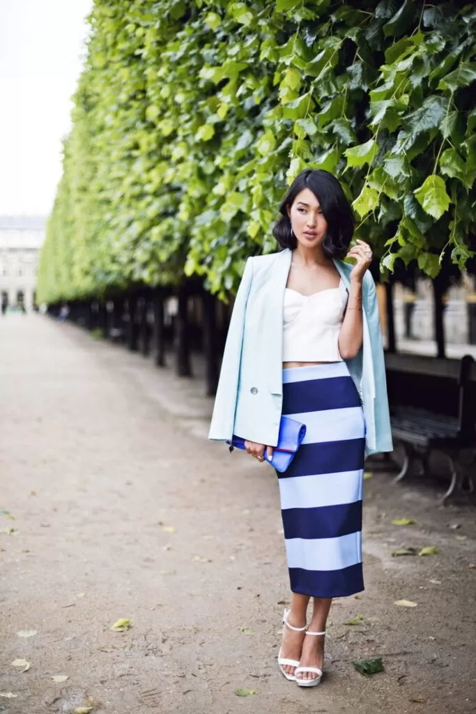 striped skirt outfit