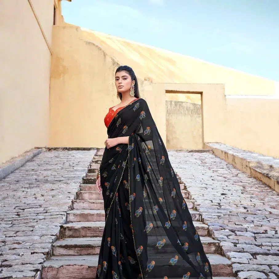 black floral saree