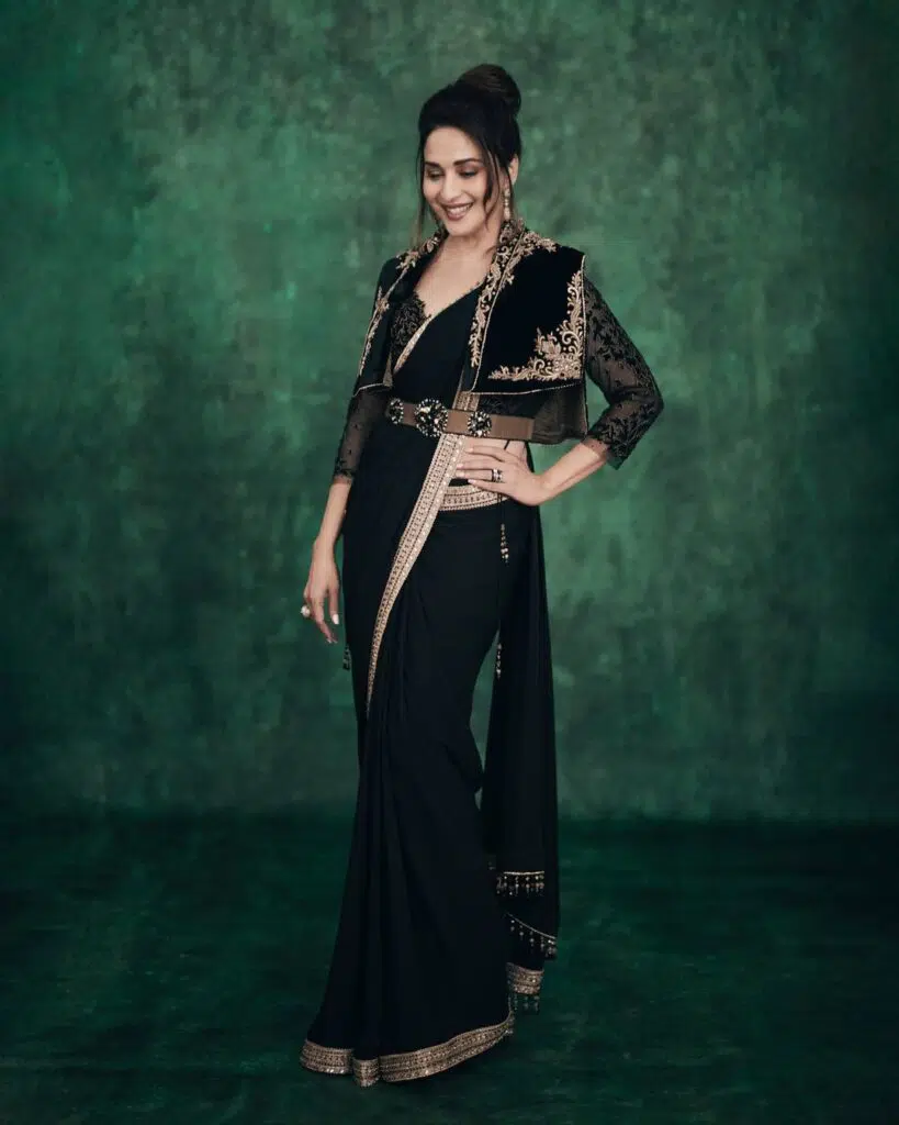 black saree with short jacket