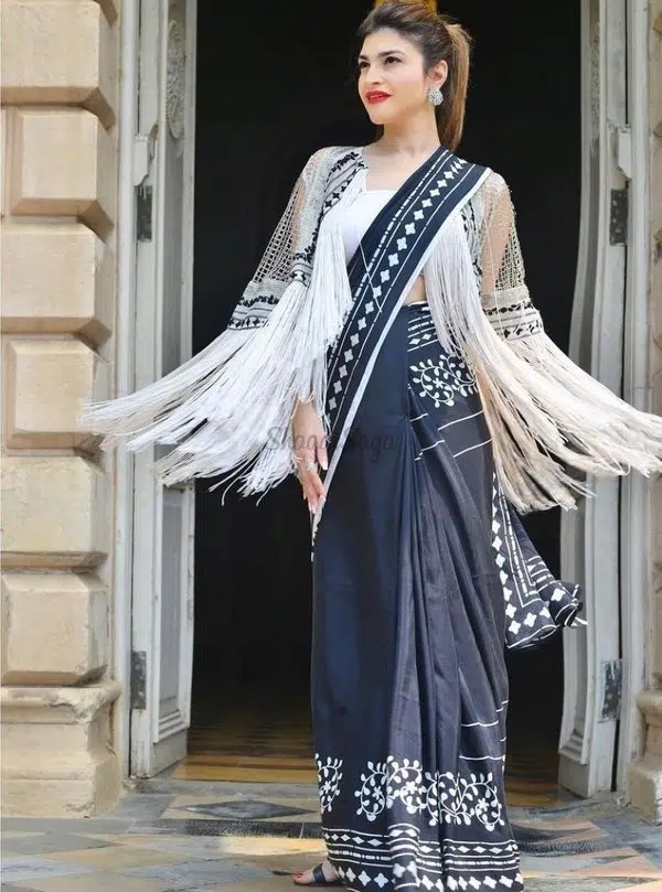 saree with fringe jacket