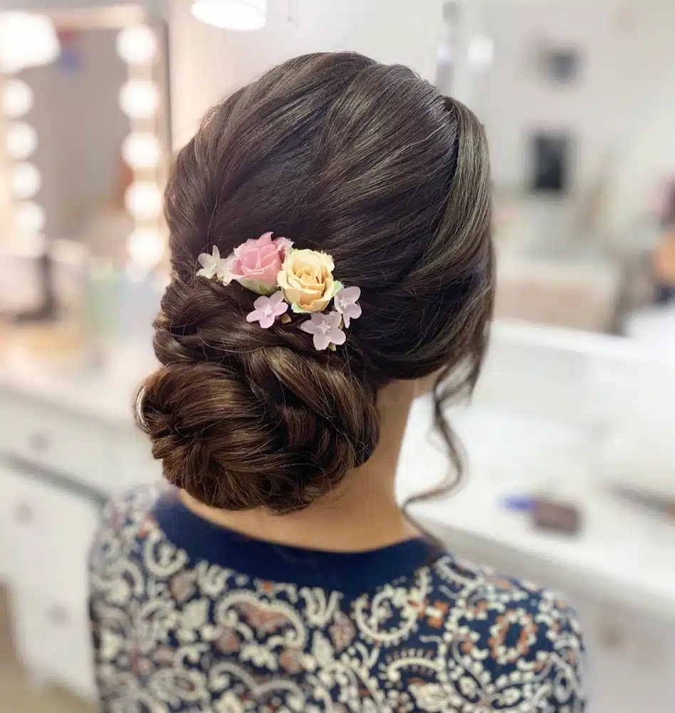 floral bun hairstyles for brides